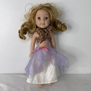 American Girl 14 Inch Doll Blonde Curly Hair Freckles Purple Skirt Plaid Top